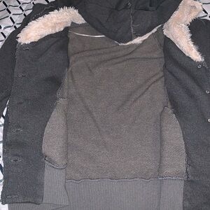 Deha Italian made luxurious Gray Warm Hoodie Jacket with Fur Lined Hood